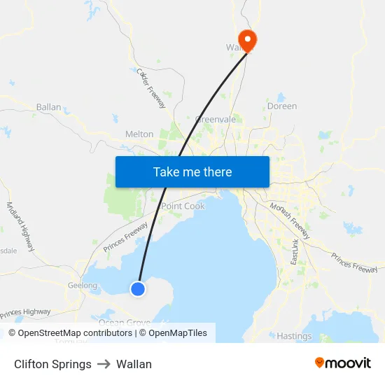 Clifton Springs to Wallan map