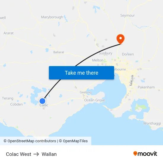 Colac West to Wallan map