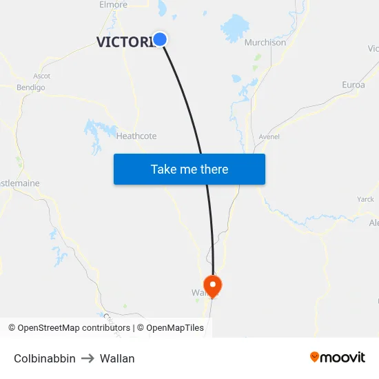 Colbinabbin to Wallan map