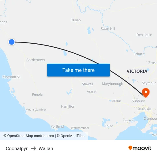 Coonalpyn to Wallan map