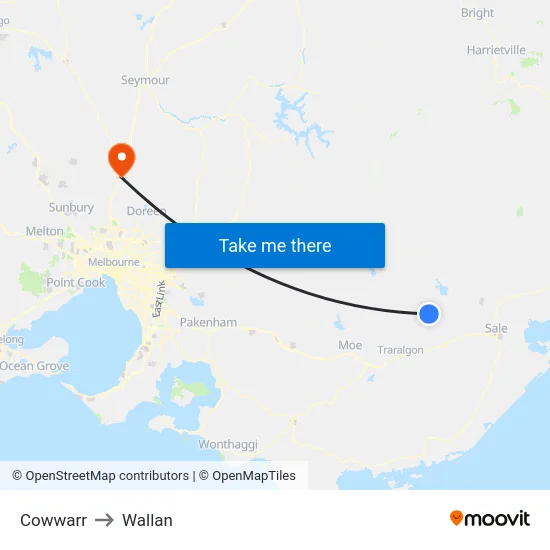 Cowwarr to Wallan map