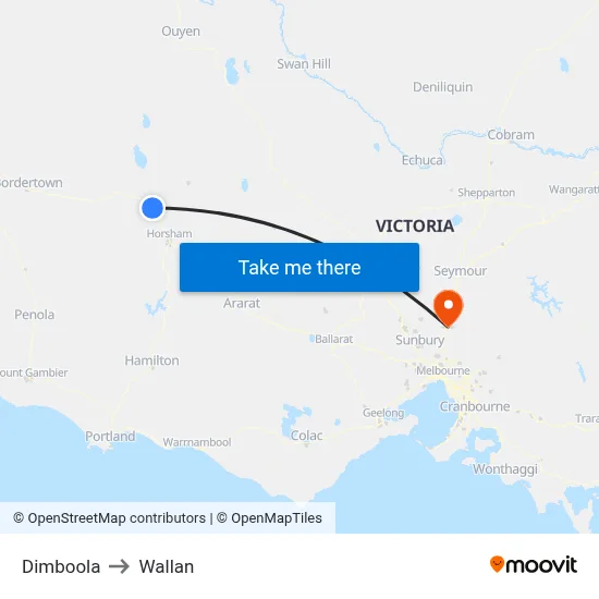 Dimboola to Wallan map