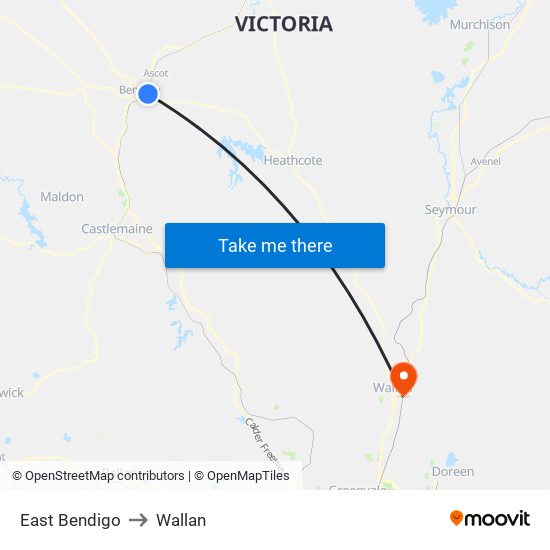 East Bendigo to Wallan map