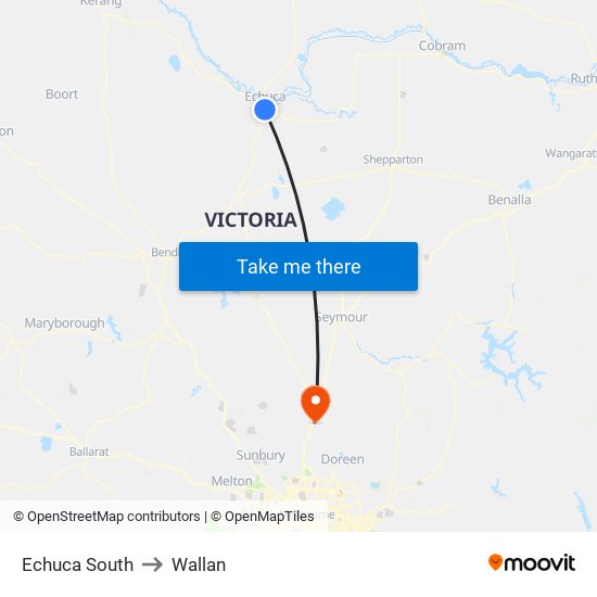 Echuca South to Wallan map