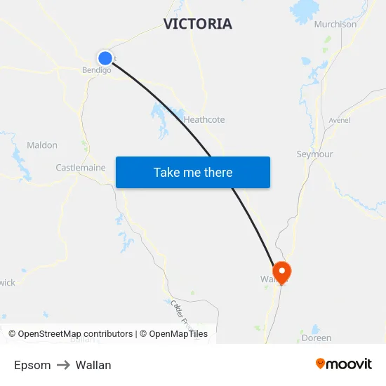 Epsom to Wallan map
