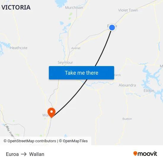 Euroa to Wallan map