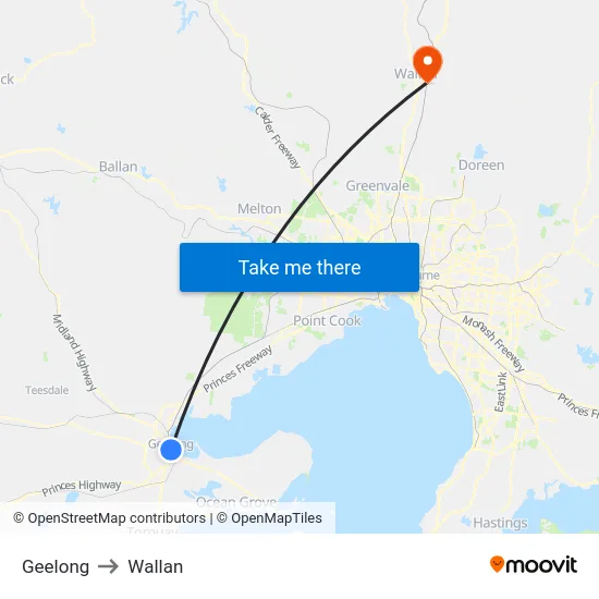 Geelong to Wallan map