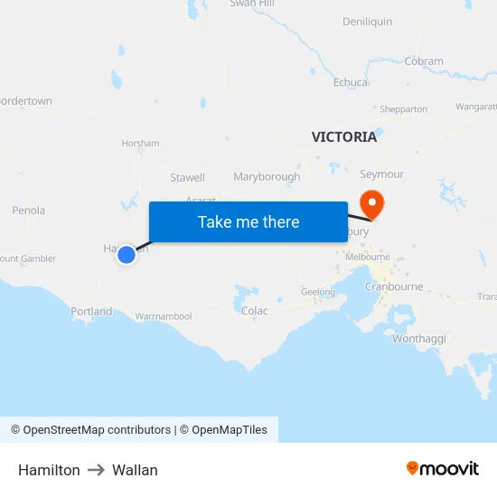 Hamilton to Wallan map