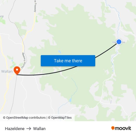 Hazeldene to Wallan map