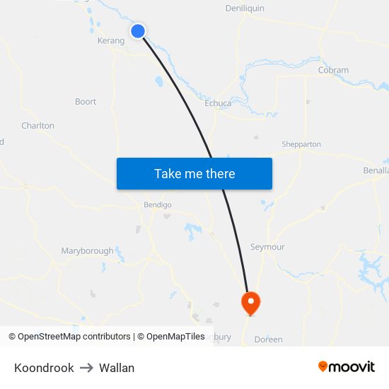 Koondrook to Wallan map