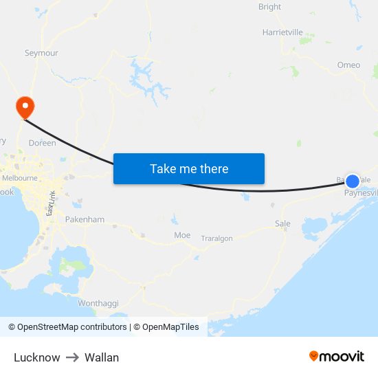 Lucknow to Wallan map