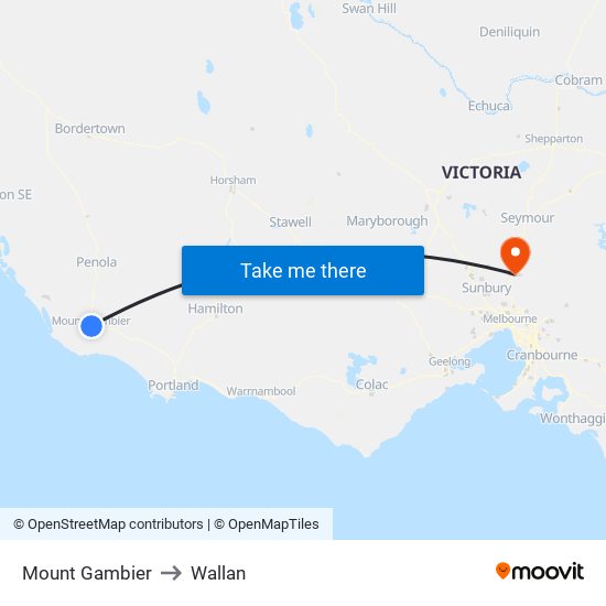 Mount Gambier to Wallan map