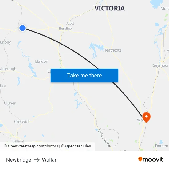 Newbridge to Wallan map