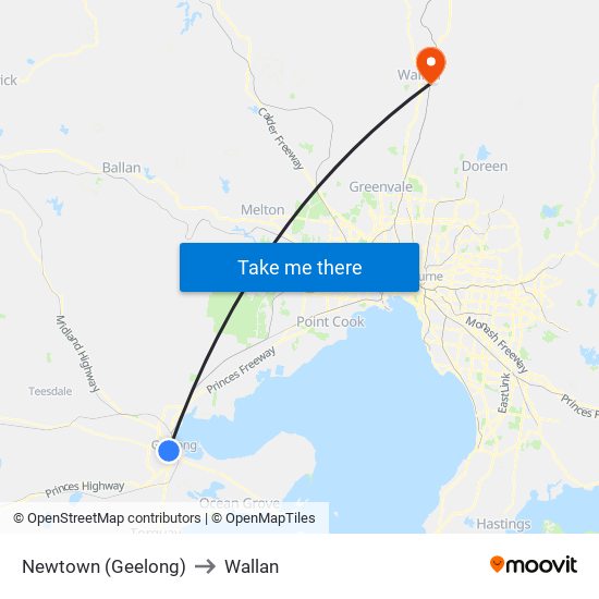 Newtown (Geelong) to Wallan map