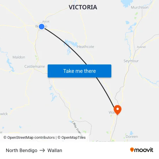 North Bendigo to Wallan map