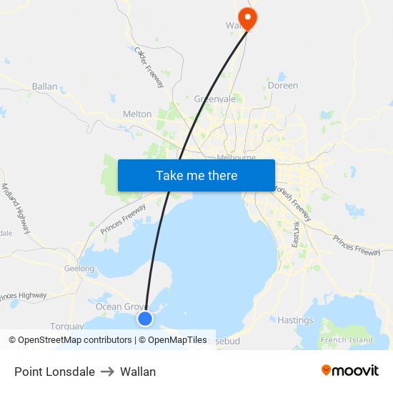 Point Lonsdale to Wallan map