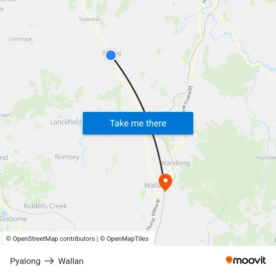 Pyalong to Wallan map