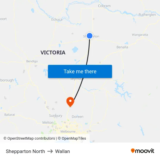 Shepparton North to Wallan map