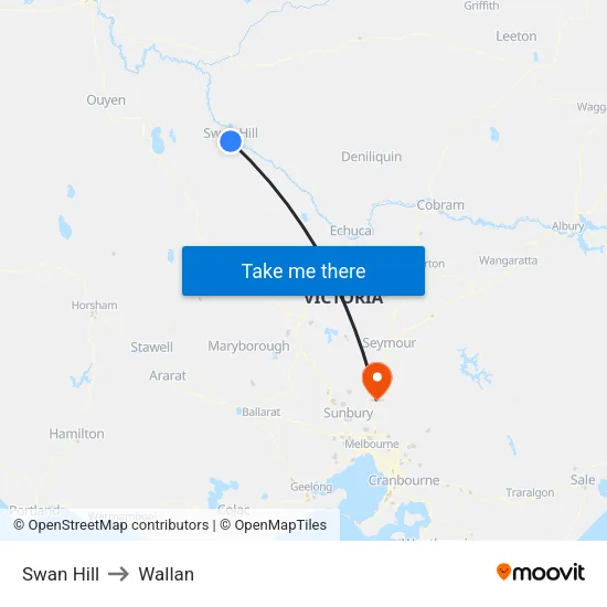 Swan Hill to Wallan map