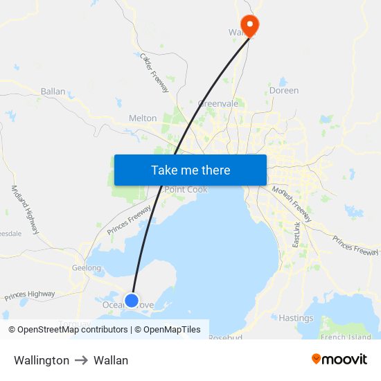 Wallington to Wallan map