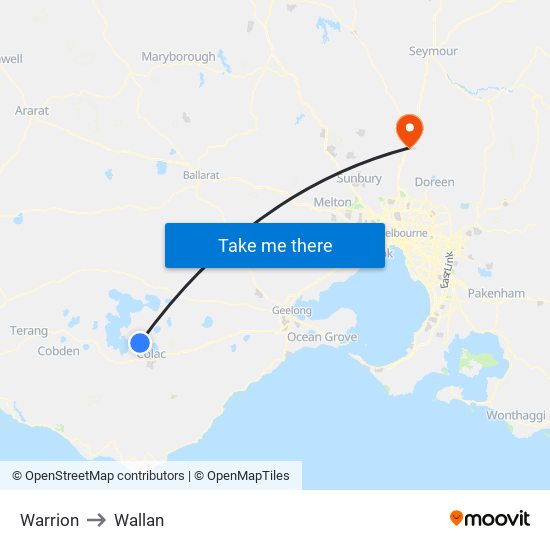 Warrion to Wallan map