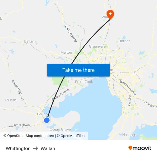 Whittington to Wallan map