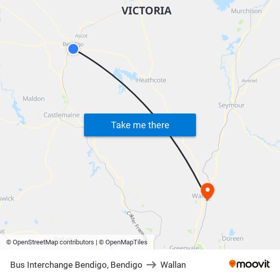 Bus Interchange Bendigo, Bendigo to Wallan map