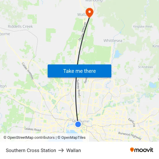 Southern Cross Station to Wallan map