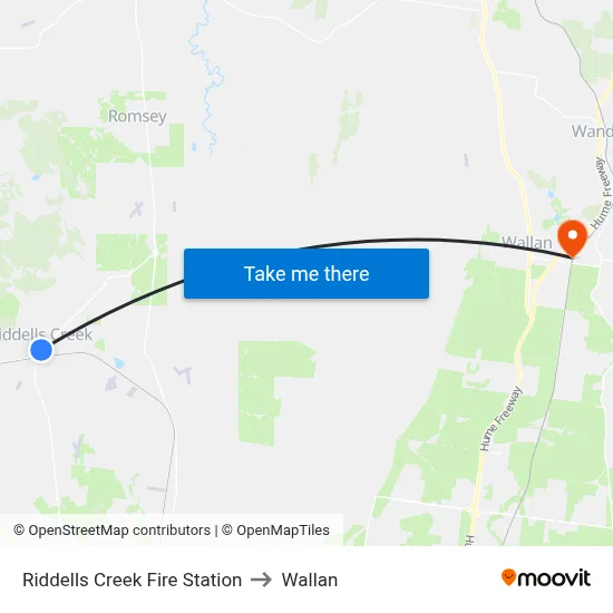 Riddells Creek Fire Station to Wallan map