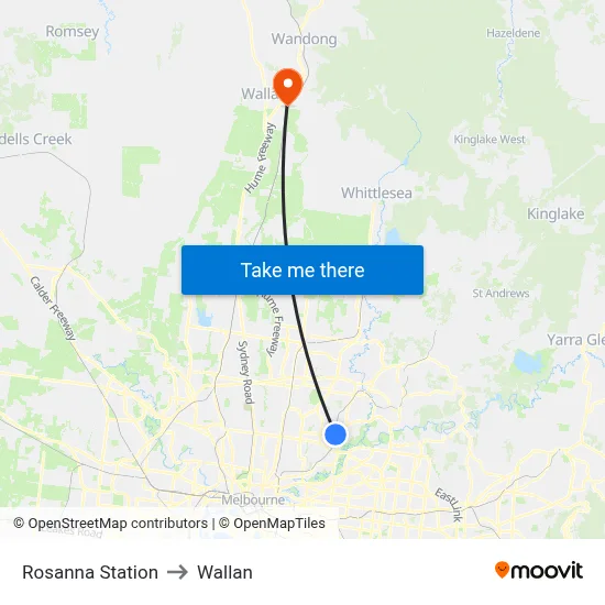 Rosanna Station to Wallan map