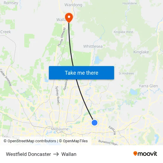 Westfield Doncaster to Wallan map