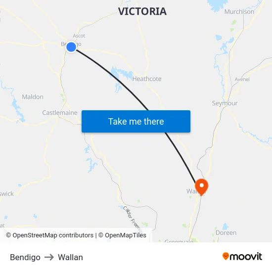 Bendigo to Wallan map