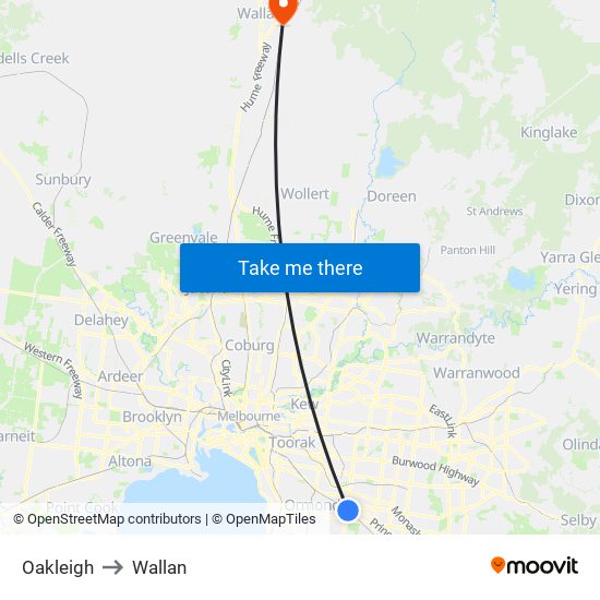 Oakleigh to Wallan map