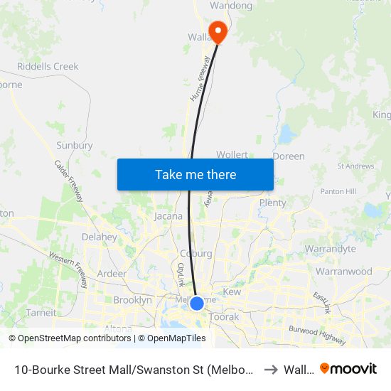 10-Bourke Street Mall/Swanston St (Melbourne City) to Wallan map