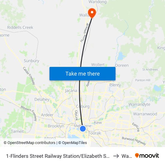 1-Flinders Street Railway Station/Elizabeth St (Melbourne City) to Wallan map