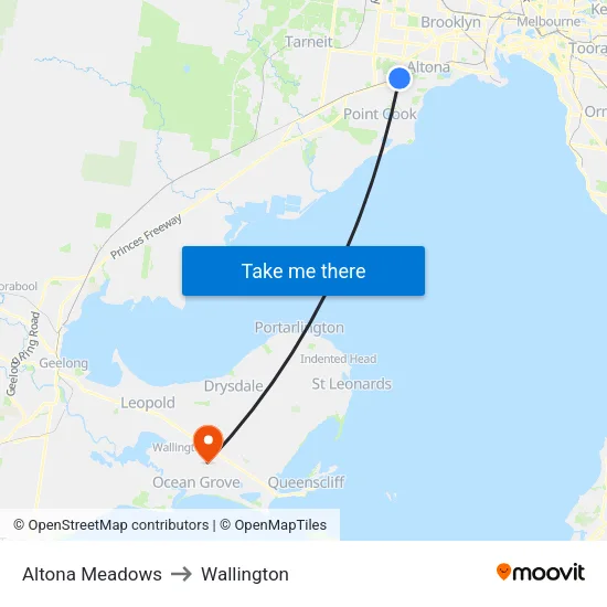 Altona Meadows to Wallington map