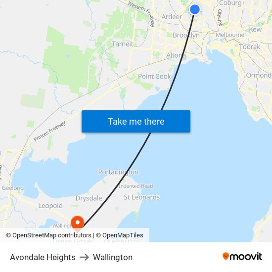 Avondale Heights to Wallington map