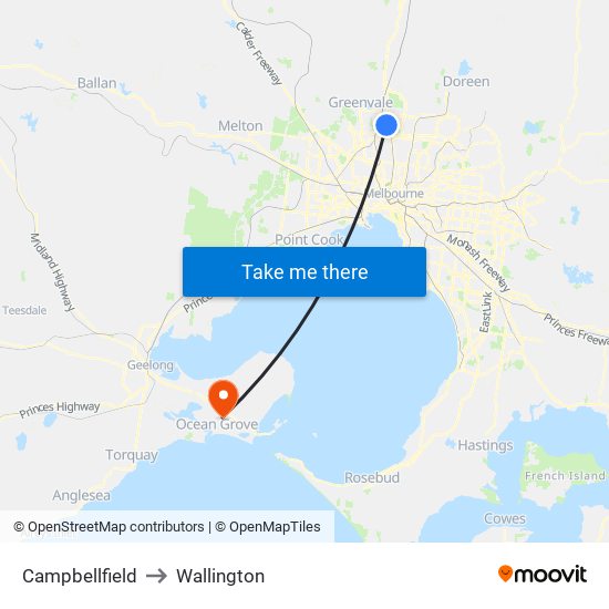 Campbellfield to Wallington map