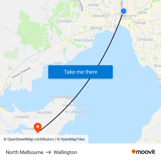 North Melbourne to Wallington map