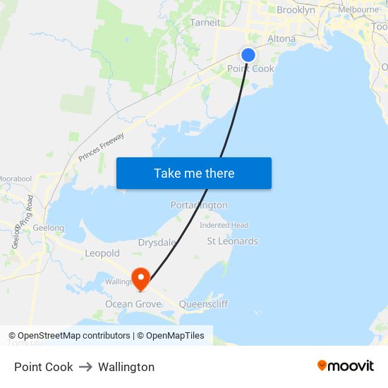 Point Cook to Wallington map