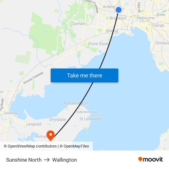 Sunshine North to Wallington map