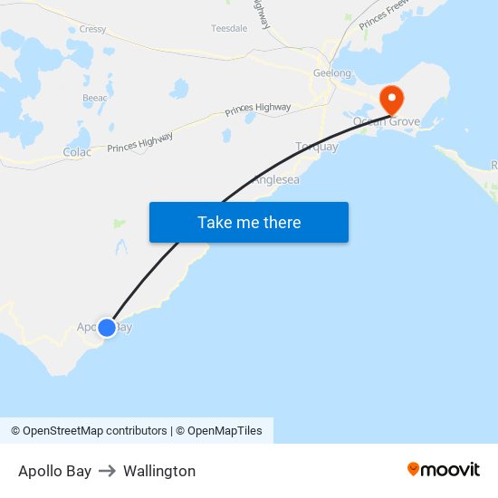 Apollo Bay to Wallington map