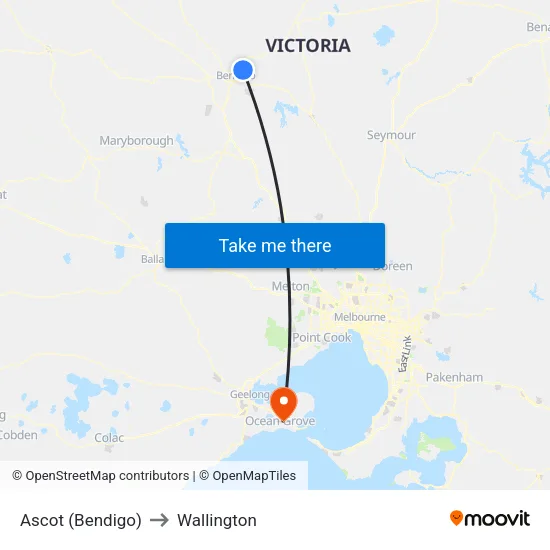 Ascot (Bendigo) to Wallington map