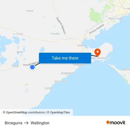 Birregurra to Wallington map