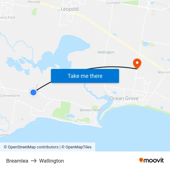 Breamlea to Wallington map