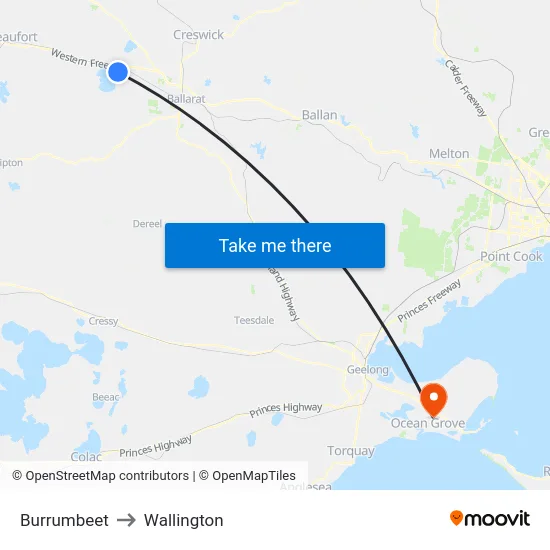 Burrumbeet to Wallington map