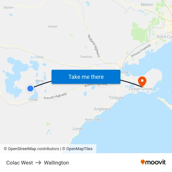 Colac West to Wallington map