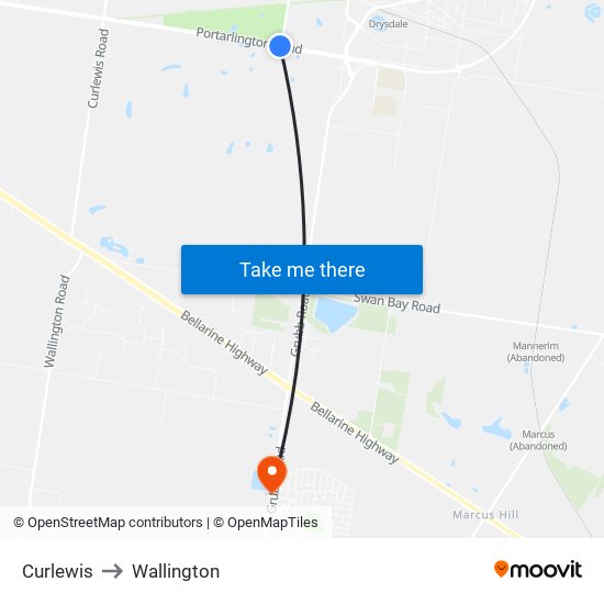 Curlewis to Wallington map