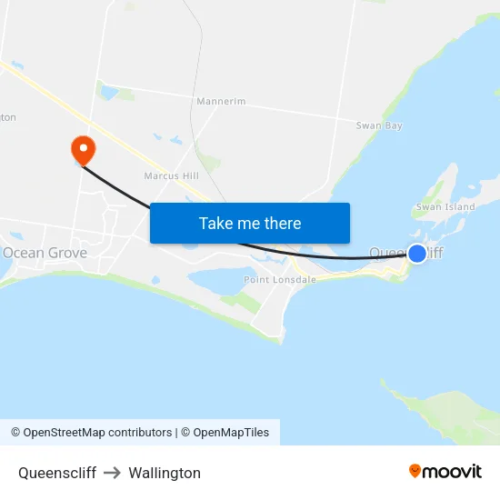 Queenscliff to Wallington map