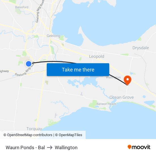 Waurn Ponds - Bal to Wallington map